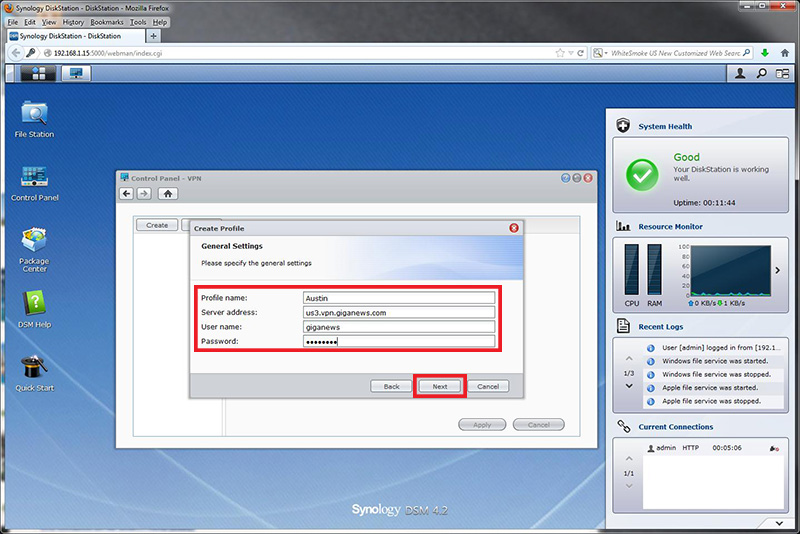 how to connect to synology nas